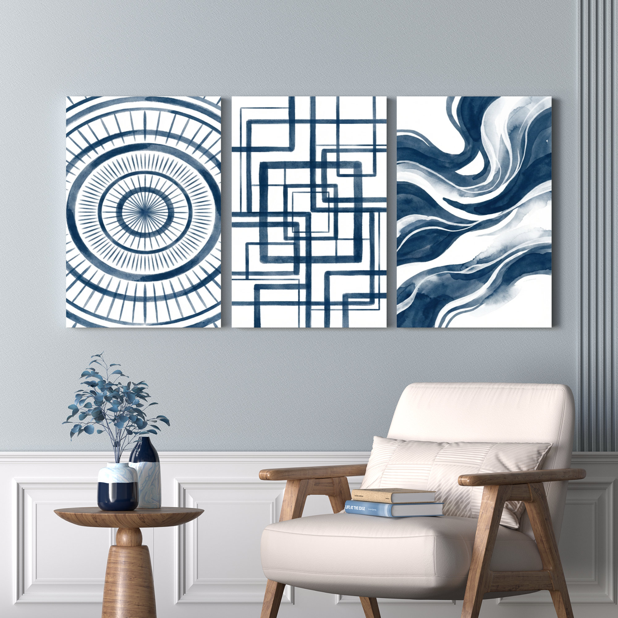 Winston Porter Abstract Geometric And Wave Pattern Canvas Wrapped Wall ...