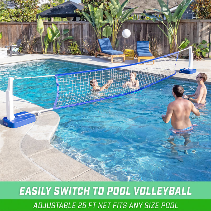 Blue and White 2-in-1 Pool Basketball Hoop & Volleyball Net Set