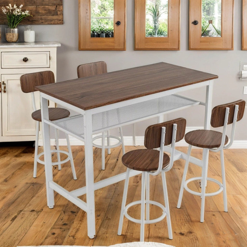 Ensemble de table de bar 5 pièces Lysle avec tablette en métal, ensemble de salle à manger, table à hauteur de comptoir et 4 tabourets de bar Lysle