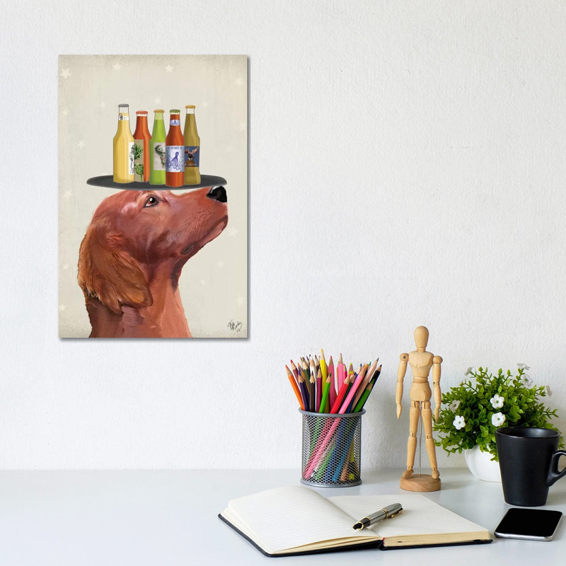 Red Setter Beer Lover by Fab Funky - Wrapped Canvas Gallery-Wrapped Canvas Giclée, 20.32 cm H x 30.48 cm W