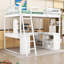 Lit mezzanine double en bois avec bureau intégré, tablettes de rangement et miroir à trois volets-1340389185