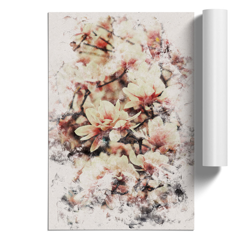 A Pink Magnolia Blossom Tree Watercolour - Frameless Print, 30cm H x 21cm W x 0.1cm D