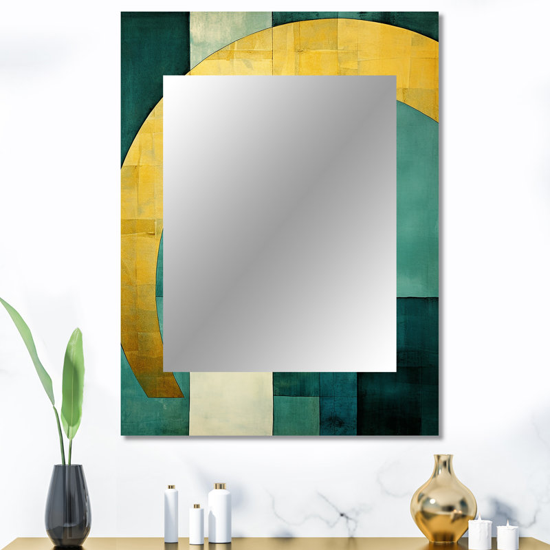 Emerald and Golden Arches I - grand miroir mural à formes abstraites, miroir décoratif doré, impression sur métal