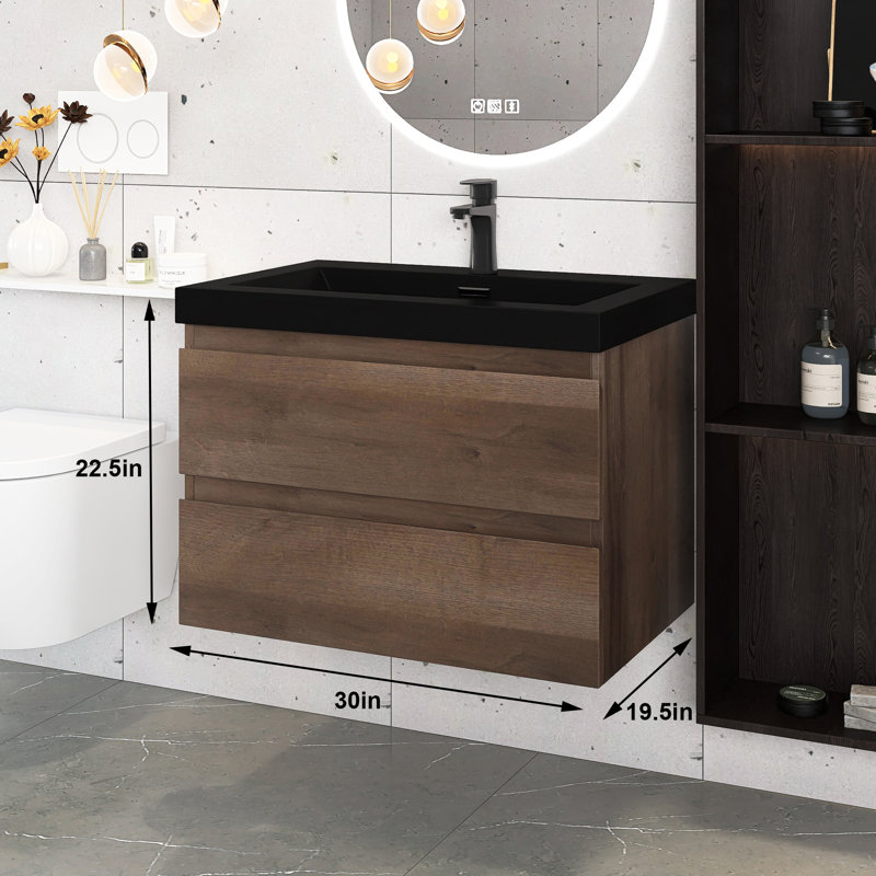 Meuble-lavabo mural à simple cuve 30 po Ahona, Chêne gris