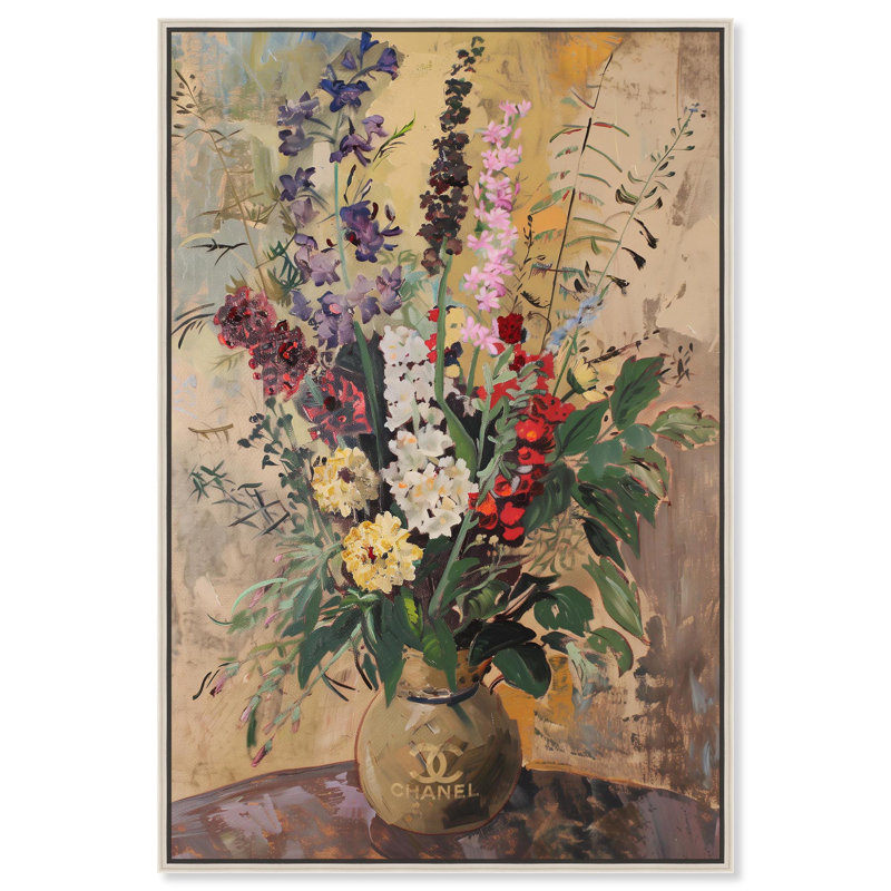 Art floral sur toile, "Wildflower Vase", H 16 po x l 11 po, Cadre noir