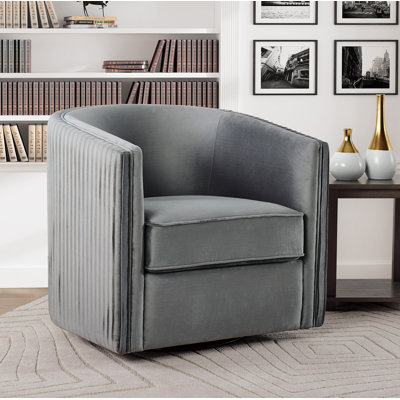 Chaise pivotante moderne et contemporaine en velours de 30 po avec mouvement fluide à 360 degrés, détails plissés élégants et siège à ressorts ensachés