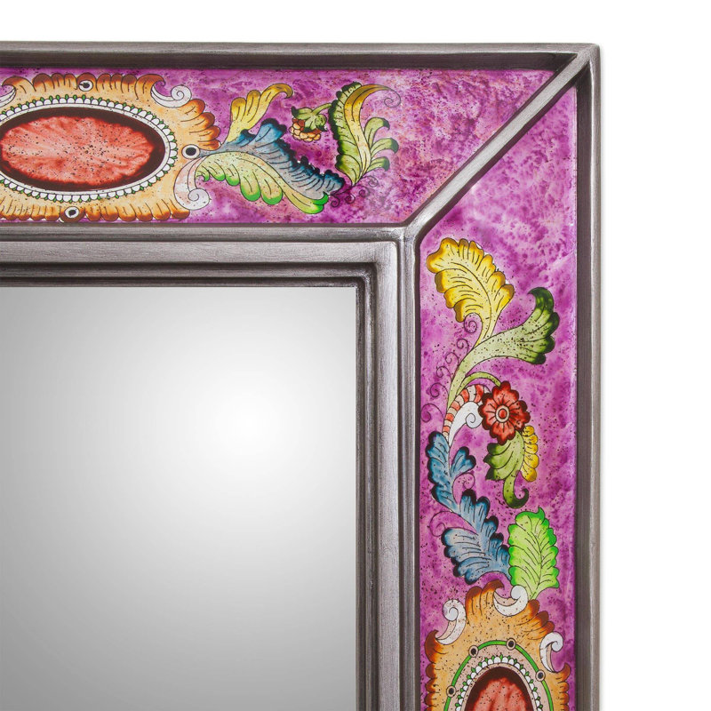 Miroir mural en verre peint médaillons floral Eury