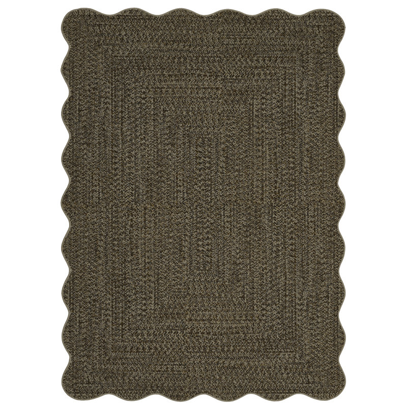 Farmhouse Scalloped Rug Washable Rug with Non Slip TRP Backing, Low Pile Non Shedding Rustic Carpet, Soft Thin Foldable Printed Mat for Living Room Bedroom
