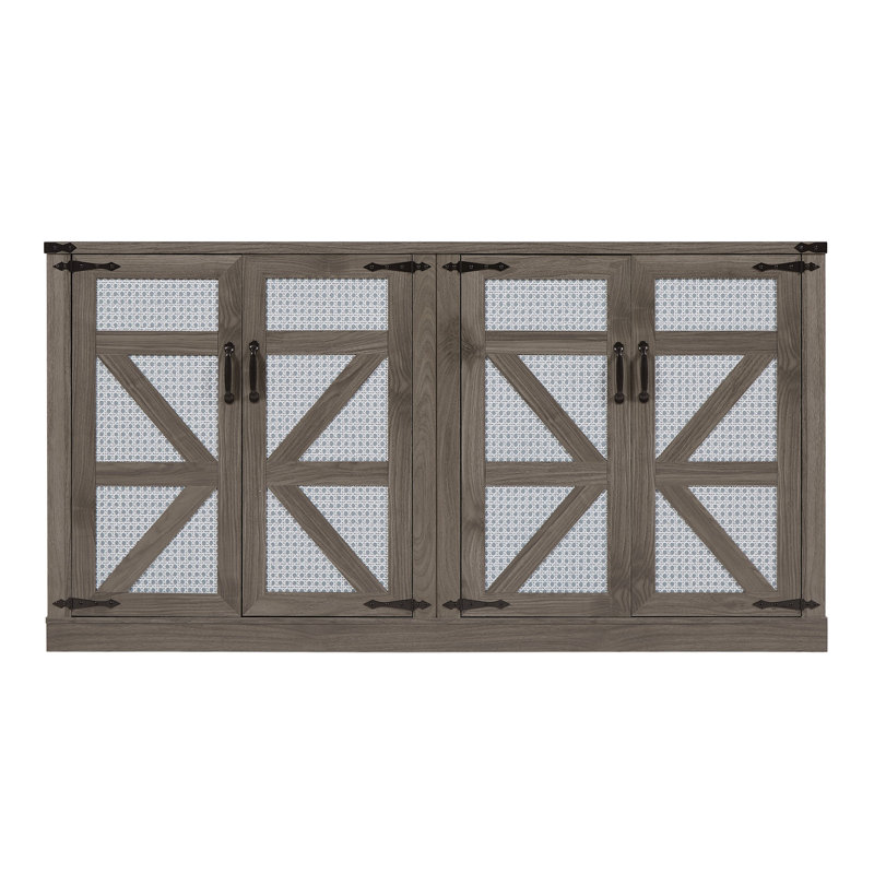 Buffet Aurelijus avec 4 portes de grange et tablettes réglables, Gris