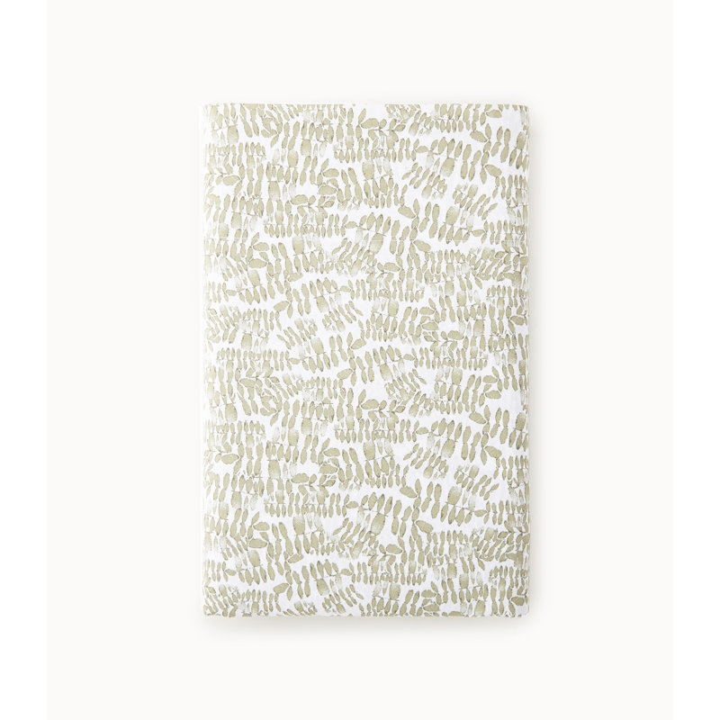Drap-housse en percale de coton à densité de tissage 200 fils Fern, Drap plat grand, Blanc / olive