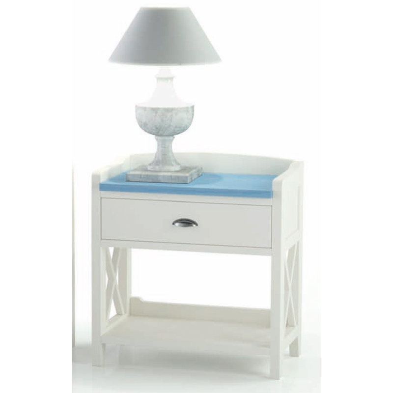 Maybeck 65cm W Solid + Manufactured Wood Bedside Table, Distressed White/Light Blue