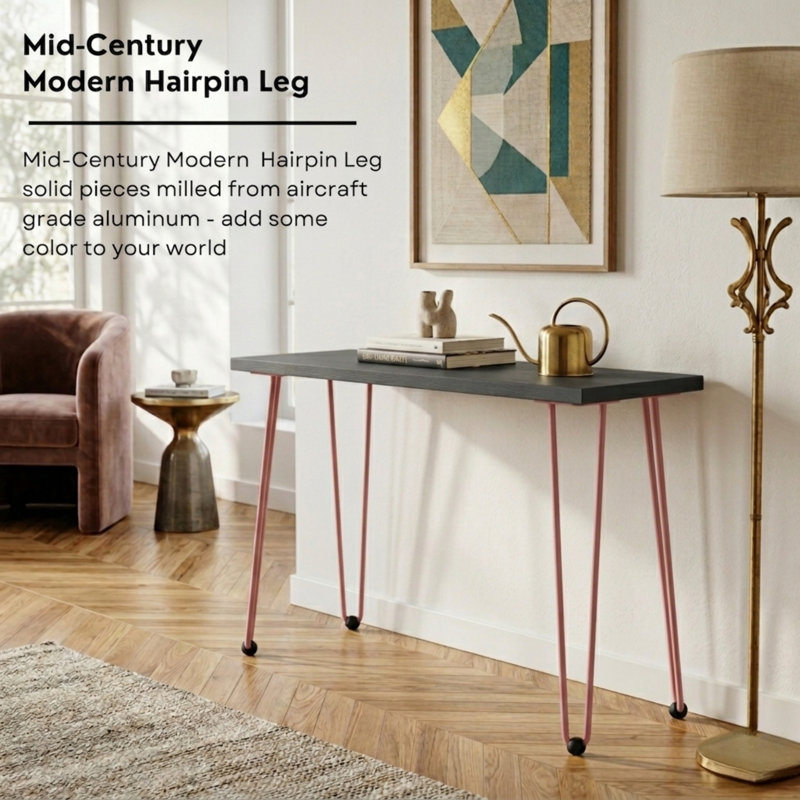 Mid Century Modern Hairpin Furniture Legs, 18" H, Blush (Pink)