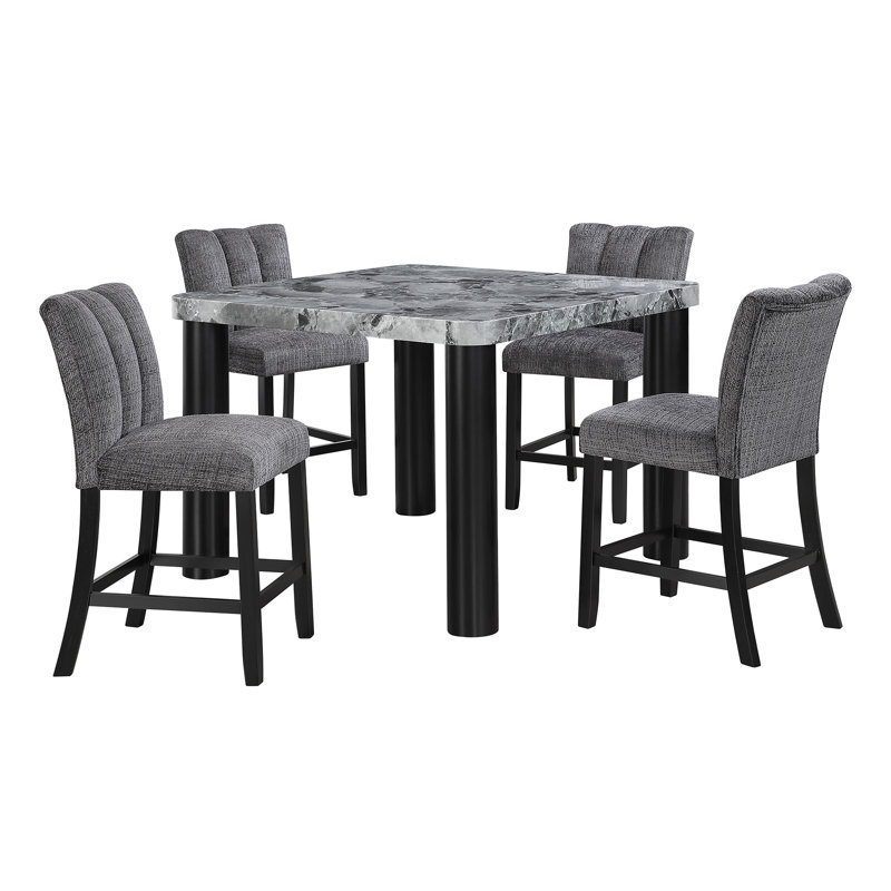 Table de salle à manger en faux marbre gris avec pieds noirs