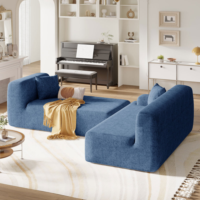 Grand canapé modulaire moderne en L pour salon, chambre à coucher, salon, combinaison libre 2 pièces, Blue Polyester