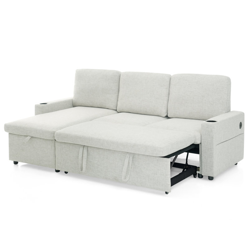 Canapé-lit modulaire convertible en L avec porte-gobelet, Lin beige