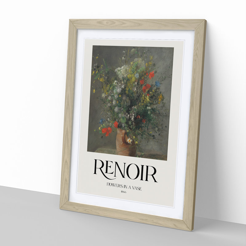 Bouquet of Flowers Vol.2 by Pierre-Auguste Renoir - Picture Frame Art Prints, 65cm H x 48cm W x 2cm D, Oak