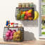 Panier à fruits à 2 niveaux pour corbeille de fruits empilable à suspendre au mur avec couvercle en bois et 4 crochets à banane