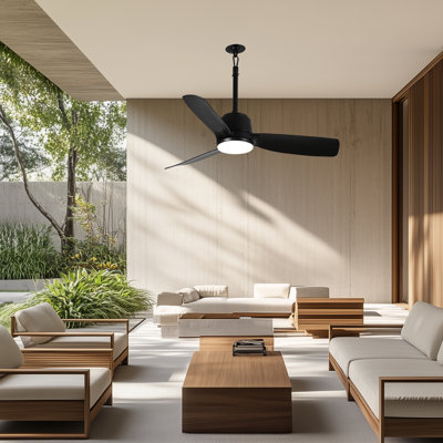 Ventilateur de plafond d'extérieur 44 po avec lumière DEL 3 couleurs à intensité variable SUTEFAN, étanche IP65 pour les pavillons de jardin, moteur à courant continu silencieux à 6 vitesses et fonction réversible, télécommande pour patio, style industriel