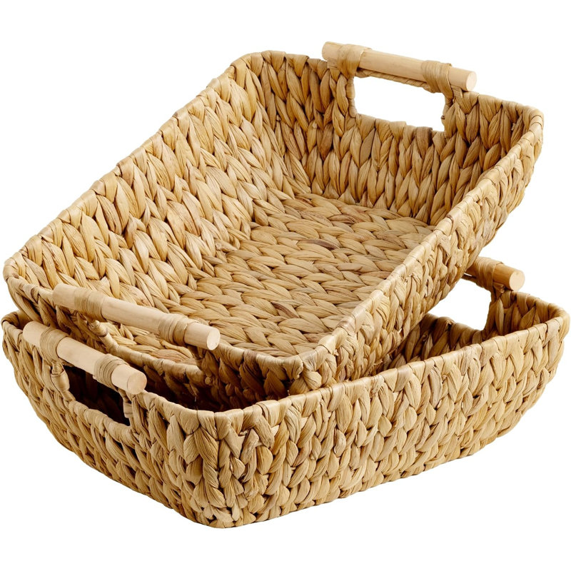 Hand-Woven Storage Baskets with Wooden Handles,2 Pack