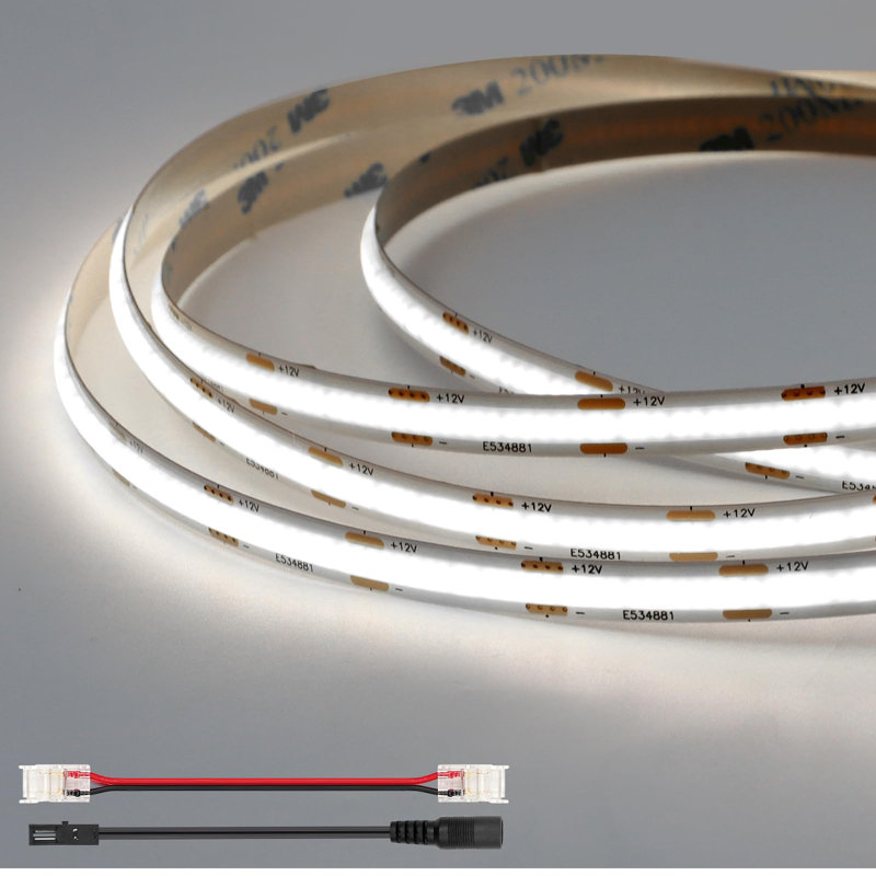 Bande lumineuse DEL COB 16,4 pi 48 W CC 12 V, ruban à découper flexible, homologué UL, IRC élevé 93+, 6000K