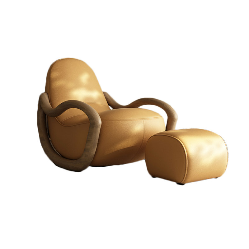 Chaise berçante à dossier courbé avec repose-pieds en bois massif, Orange