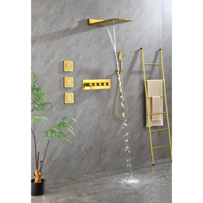 Système de douche en laiton avec 3 jets pour le corps et système de fixation au mur à effet de pluie naturel