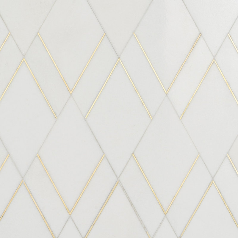 Enver Polished Marble And Brass Mosaic, Thassos/Brass