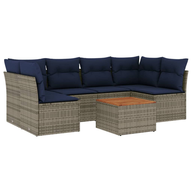 Ensemble de canapé de patio 7 pièces avec coussins en rotin de polyester, Gris, Marine