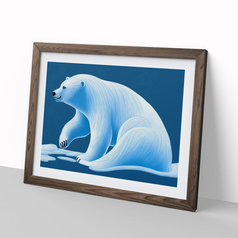 Fine Polar Bear - Single Picture Frame Painting, 25cm H x 34cm W x 2cm D, Walnut