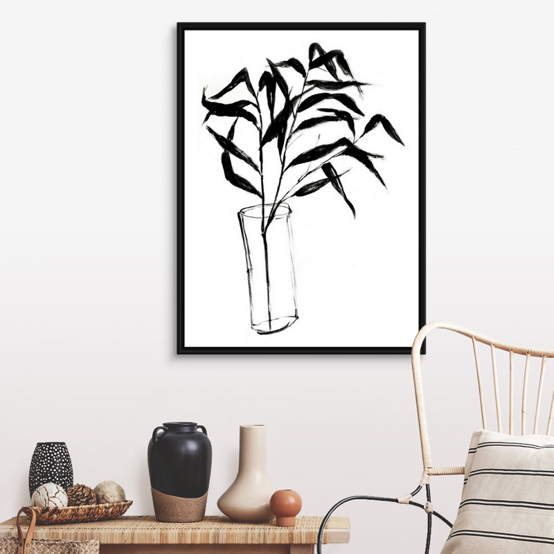 «Sumi-E Bamboo I», art mural sur toile, H 40 po x l 30 po x P 1,75 po, Toile avec cadre noir