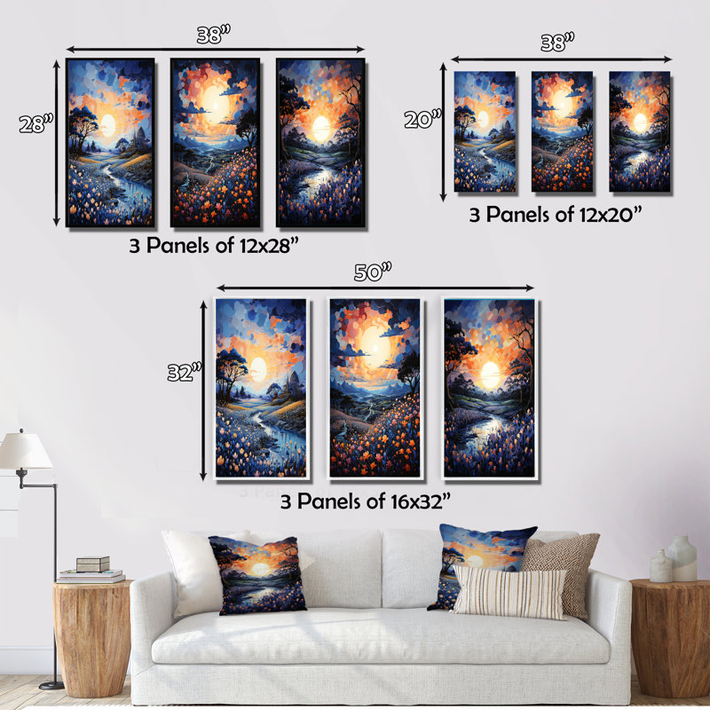 «Blue Bonnet Bliss Field IV», 3 pièces sur toile, Encadrement doré, H 40 po x l 60 po