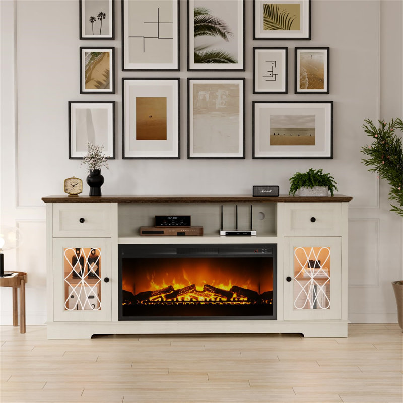 Meuble télé blanc de 80 po avec foyer 36 po et lumières DEL Wrought Studio ™.