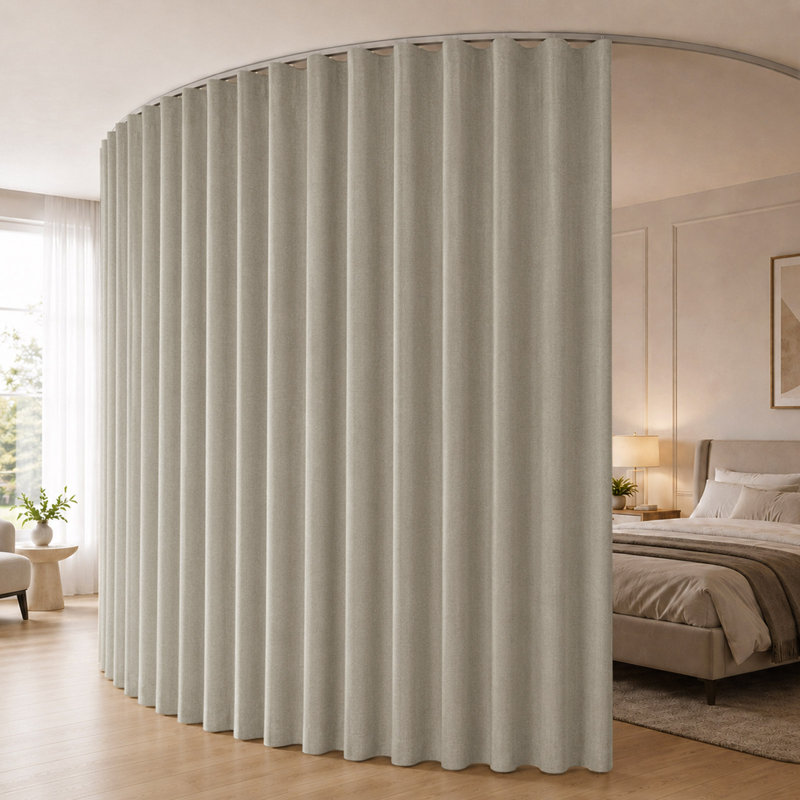 Rideau occultant avec rail de plafond flexible de 100 pouces, panneau de séparation d'intimité en lin pour chambre à coucher, bureau et studio, 1 panneau
