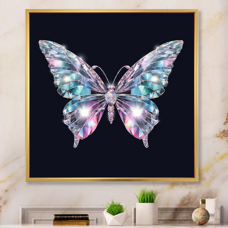 Diamant papillon II - Reproduction d'art mural animaux, H 30 po x l 30 po x P 1 po, Cadre flottant doré