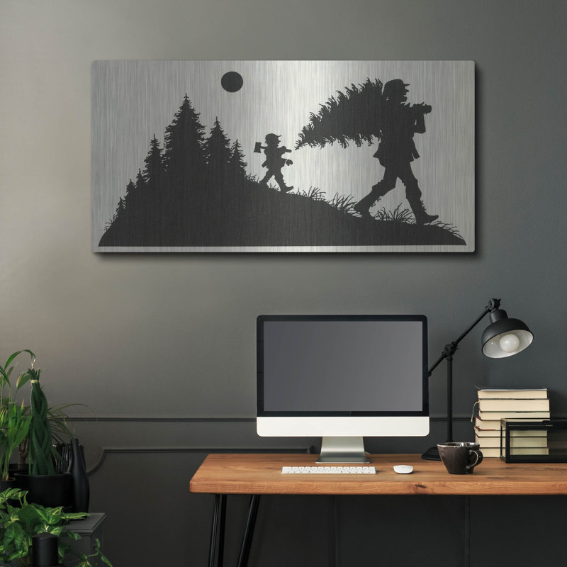 Art mural en métal Red Barrel Studio® «Bringing Home The Tree» par Tis the Season, H 24 po x l 48 po