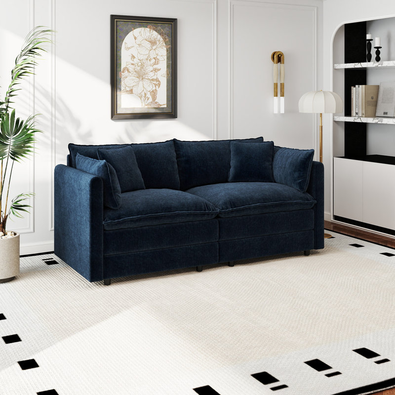 Modern Chenille Sofa Upholstered Couch, 2, 33.85" H x 77.16" W x 35.82" D, Blue