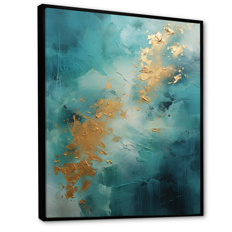 Jaalah " Turquoise Tranquility IV ", 32" H x 24" W x 1" D, Black Floater Framed