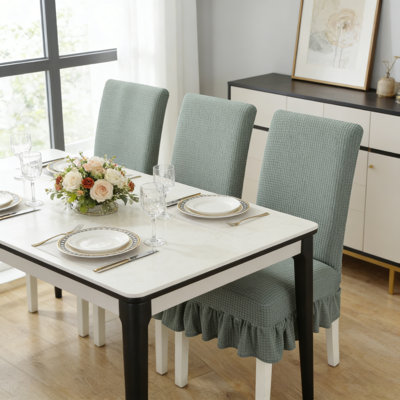 3 PCS Stretch Parsons Dining Chair Covers with Ruffled Skirt, Elastic Slipcovers for High Back Chairs, Wrinkle-Resistant Fabric Protection for Dining Room, Restaurant, Banquet