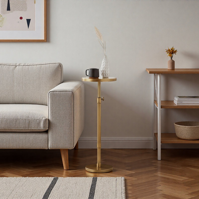 Antique Brass Adjustable Height Accent Table