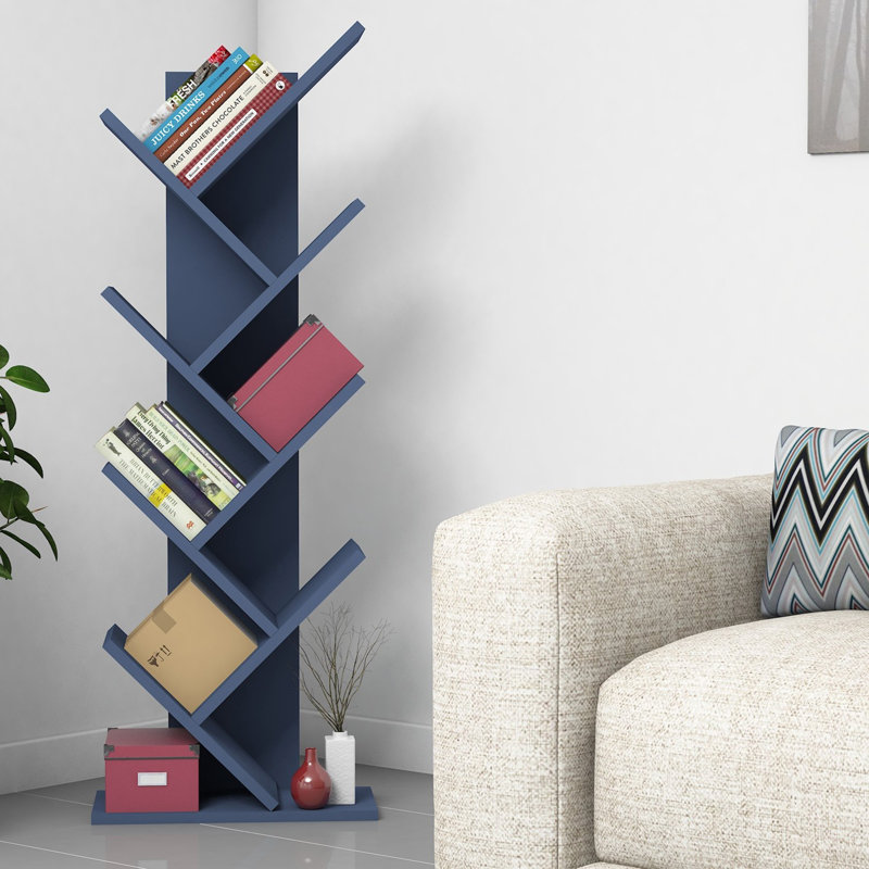 Alassane Geometric Bookcase, Dark Blue