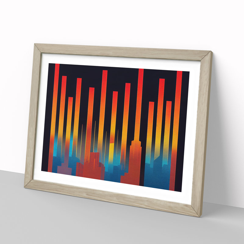 Joyous Abstract City Skyline - Framed Print, 46cm H x 64cm W x 2cm D, Oak