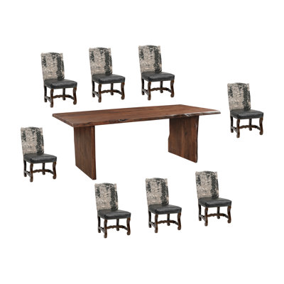 9-Piece Live Edge Solid Wood Dining Set