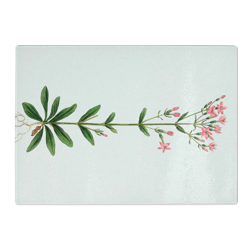 Tempered Glass European Centaury Flowers Illustration Chopping Board, 28.5 cm x 20 cm