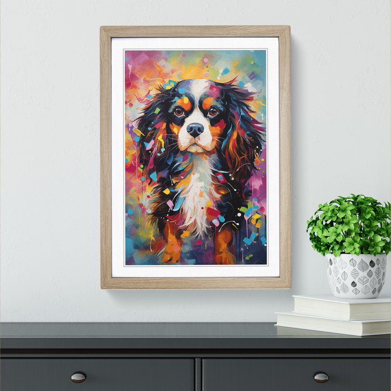 Cavalier King Charles Spaniel Abstract No.2 - Single Picture Frame Print on Wood, 34cm H x 25cm W x 2cm D, Oak Framed