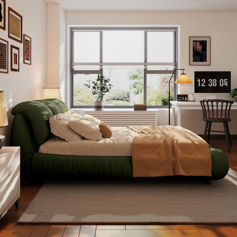 Queen Size Luxury Cloud Padded Upholstered Platform Bed Frame with Oversized Channel Tufted Headboard, No Box Spring Needed