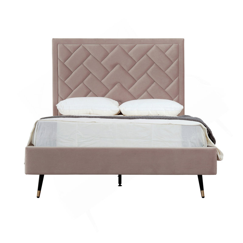 Lit double en velours Crosby, Lit double, Rosé
