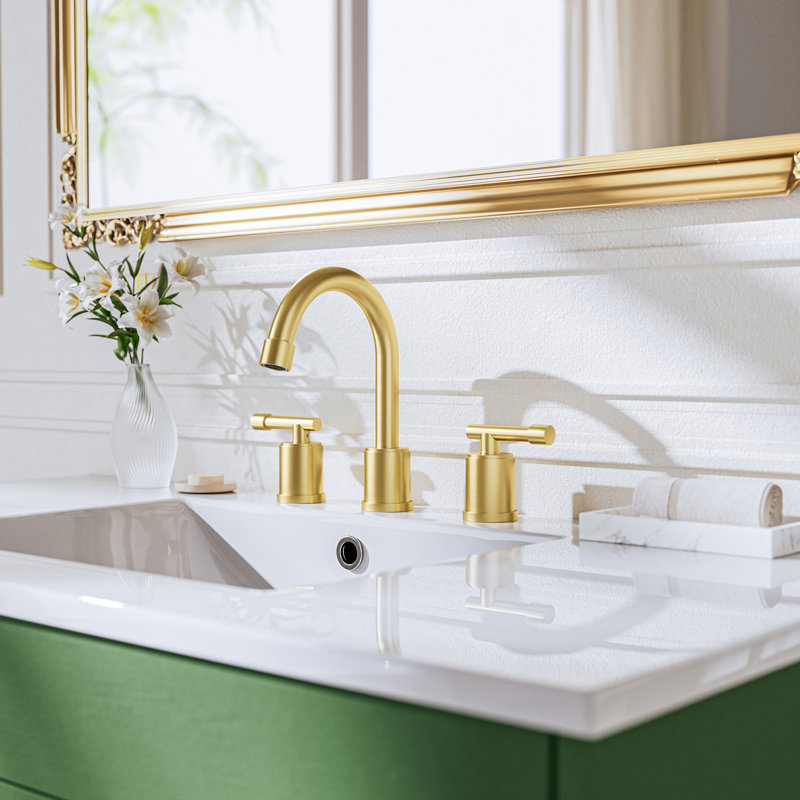Brushed Gold Widespread 8 Inch Bathroom Faucet，3 Holes 2 Handles Modern Bathroom Sink Faucet With Metal Pop-Up Drain & Water Supply Line