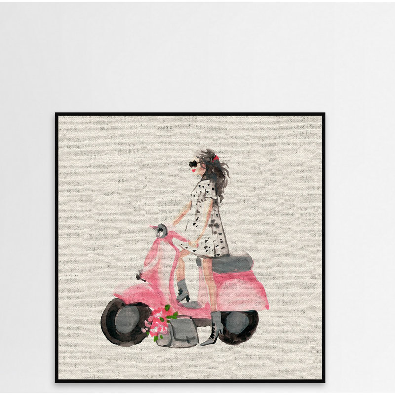 Pink Scooter II - Floater Frame Painting on Canvas, 122 cm H x 122 cm W x 3.81 cm D