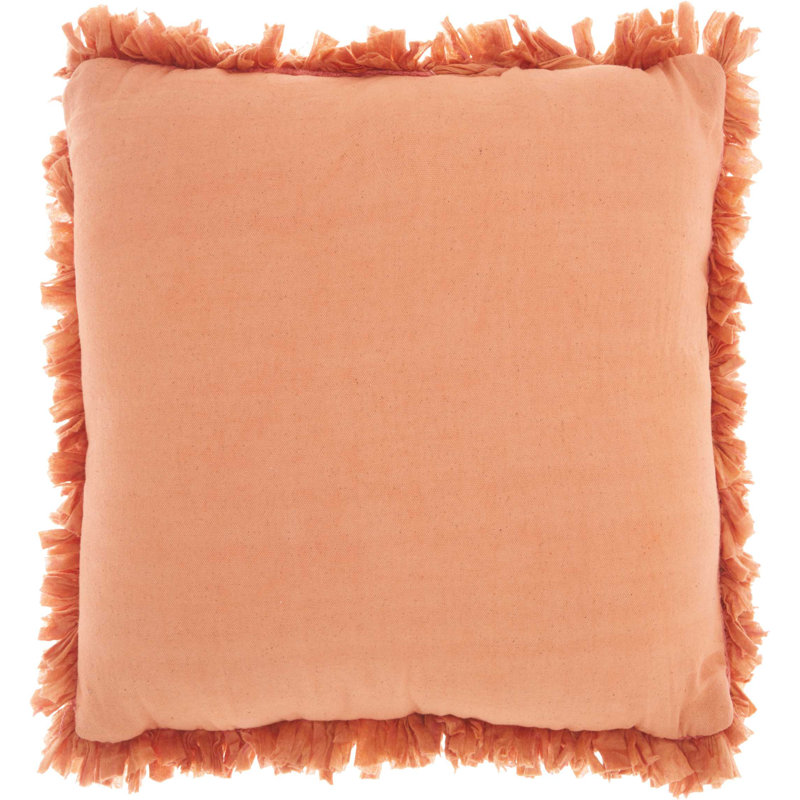 Deep Coral Square Cotton Blend Shag Throw Pillow