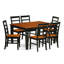 Ensemble de table et chaises de cuisine 7 pièces composé d'une table de salle à manger rectangulaire avec rallonge papillon et 6 chaises en bois massif, noir et cerisier